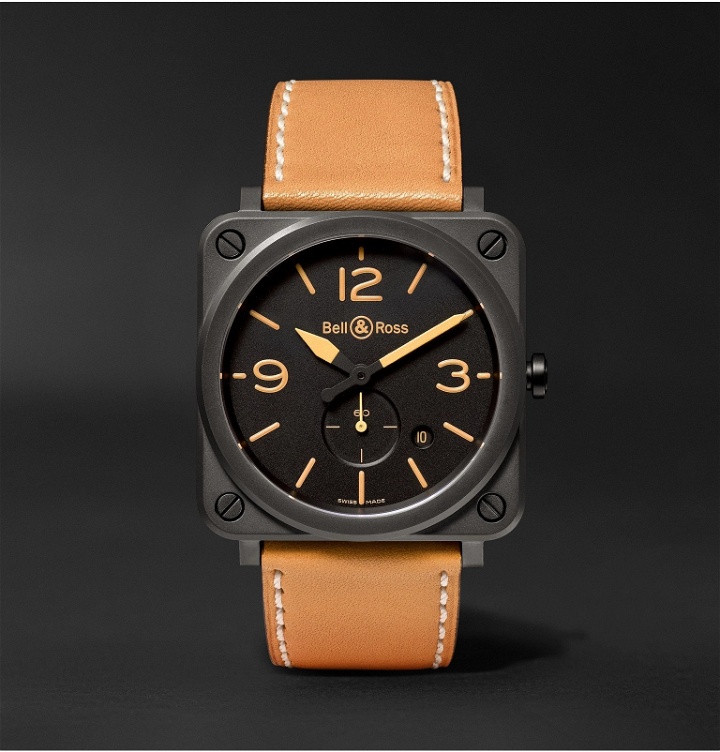 Photo: Bell & Ross - BR S Heritage 39mm Ceramic and Leather Watch, Ref. No. BRS‐HERI‐CEM - Black