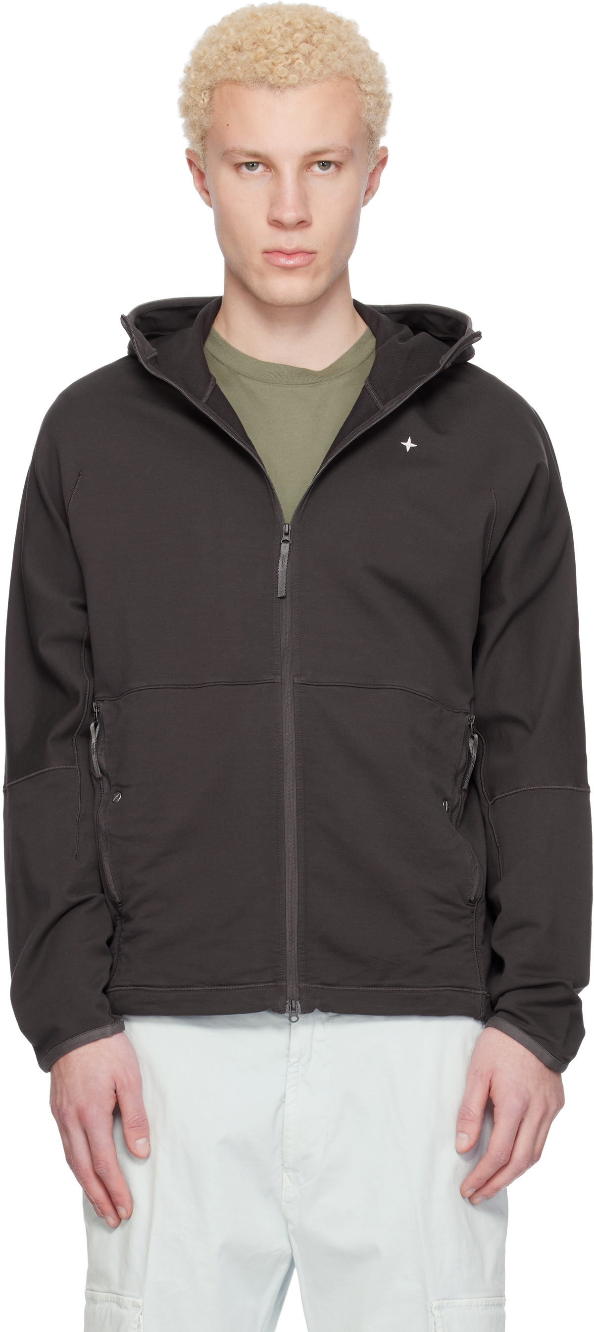 Stone Island Gray 6100069 Stretch Cotton Fleece Stellina Hoodie