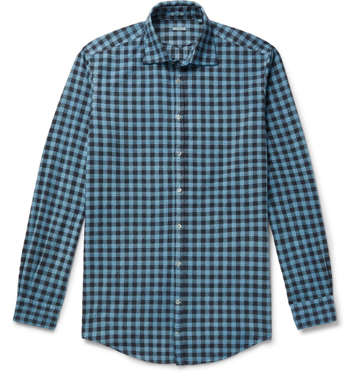 Photo: Massimo Alba - Slim-Fit Checked Cotton-Flannel Shirt - Blue