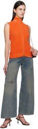 MM6 Maison Margiela Orange Eaten Knit Logo Zip Up Vest