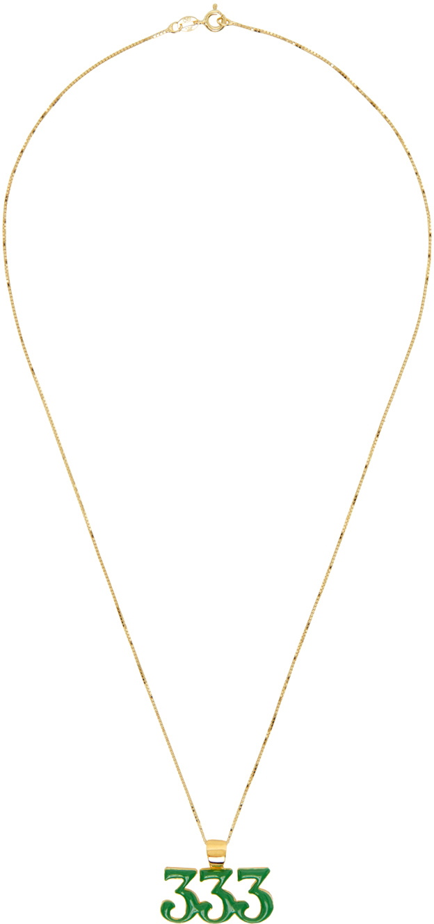 VEERT Gold & Green Enamel 333 Pendant Necklace