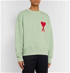 AMI - Logo-Appliquéd Fleece-Back Cotton-Blend Jersey Sweatshirt - Green