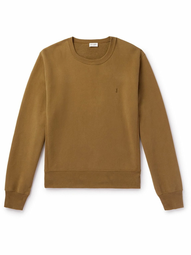 Photo: SAINT LAURENT - Logo-Embroidered Cotton-Jersey Sweatshirt - Brown