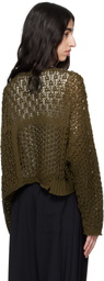 Y's Khaki Openwork Design Henry Wide Sleeve Sweater