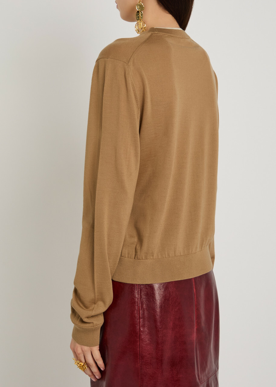 Versace Layered-neck Wool-blend Jumper Camel