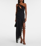 Blumarine Asymmetric lace-trimmed midi dress