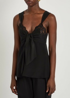 Chloe Lace-trim Silk-georgette top Black