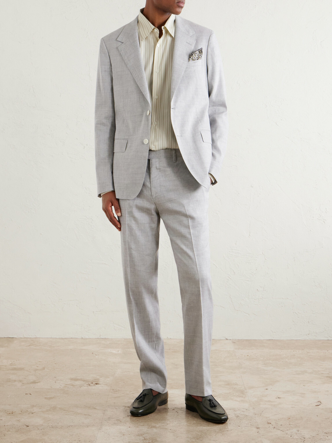 Mr P. - Straight-Leg Linen and Wool-Blend Suit Trousers - Gray