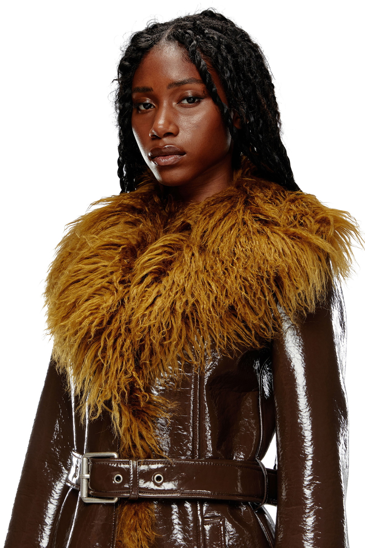 Diesel Coated trench coat with shaggy trims - Jackets Womens in