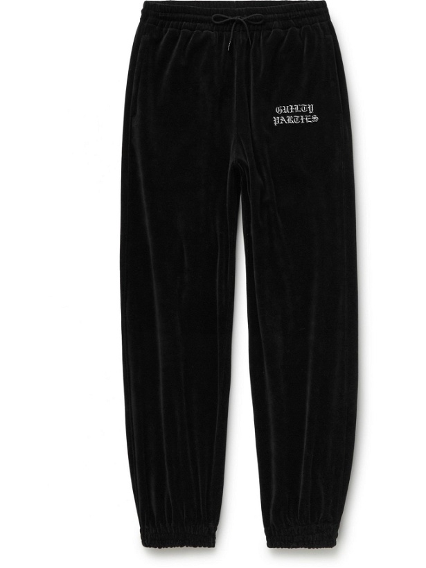 Photo: WACKO MARIA - Tapered Logo-Embroidered Cotton-Blend Velour Sweatpants - Black