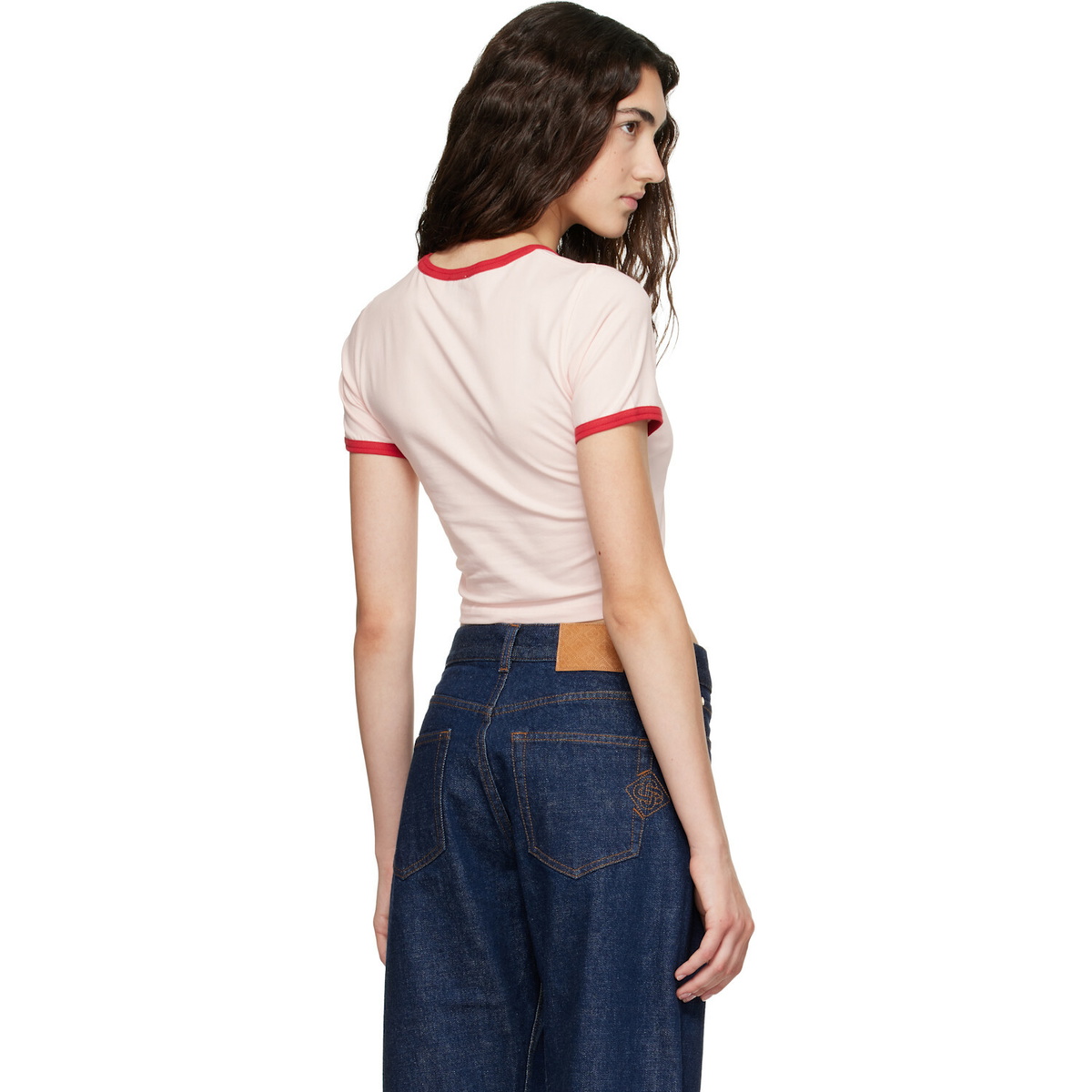 Casablanca Pink Pyramid Tourism Cropped Baby Short Sleeve T‑shirt