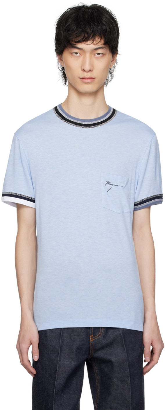 Ferragamo Blue Embroidered T-Shirt