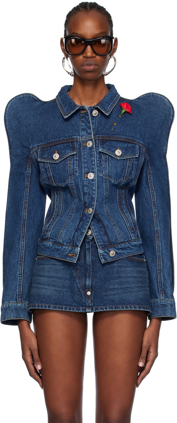 Pushbutton Blue Hump Shoulder Denim Jacket Pushbutton