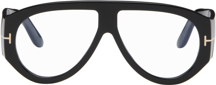 Photo: TOM FORD Black Pilot Blue Block Optical Glasses