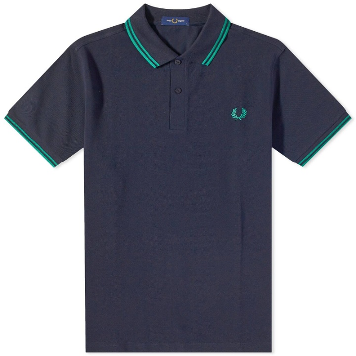 Photo: Fred Perry Authentic Men's Slim Fit Twin Tipped Polo Shirt in Navy/Fred Perry Green
