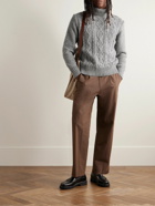 Inis Meáin - Cable-Knit Donegal Merino Wool and Cashmere-Blend Rollneck Sweater - Gray
