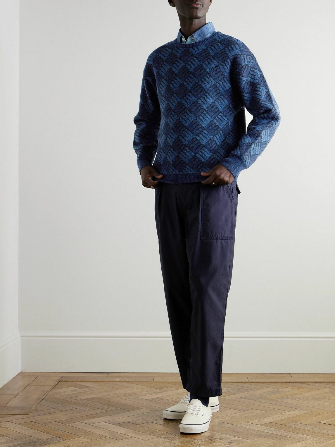 Blue Blue Japan - Wind and Wave Jacquard-Knit Sweater - Blue