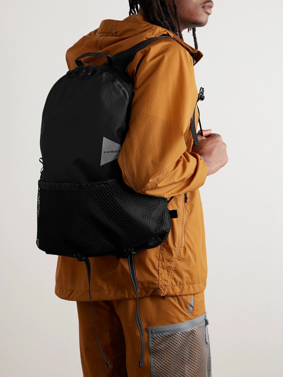 AND WANDER Mesh-Trimmed Logo-Print Ripstop Backpack for Men