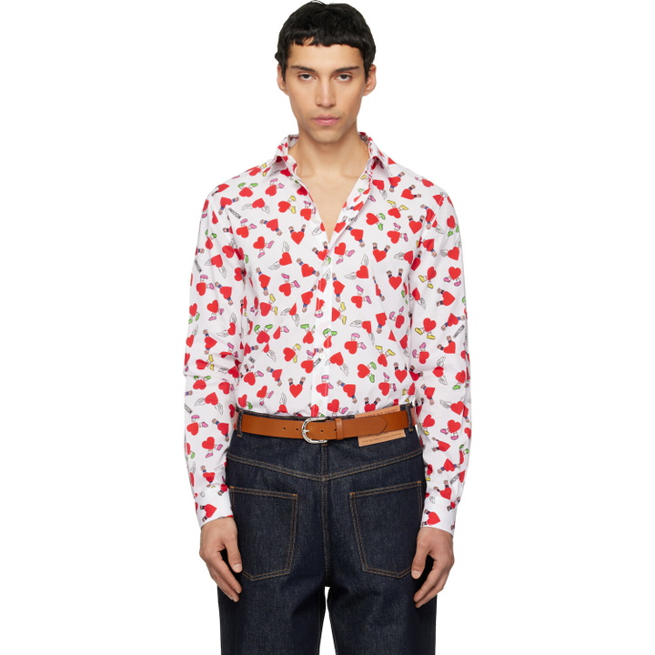 Photo: Moschino White & Red Print Lightweight Cotton Poplin Shirt