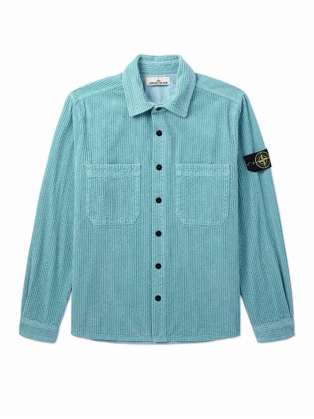 Photo: Stone Island - Logo-Appliquéd Garment-Dyed Cotton-Corduroy Shirt Jacket - Blue