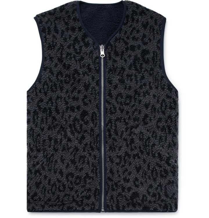 Photo: YMC - Reversible Leopard-Print Fleece Gilet - Blue