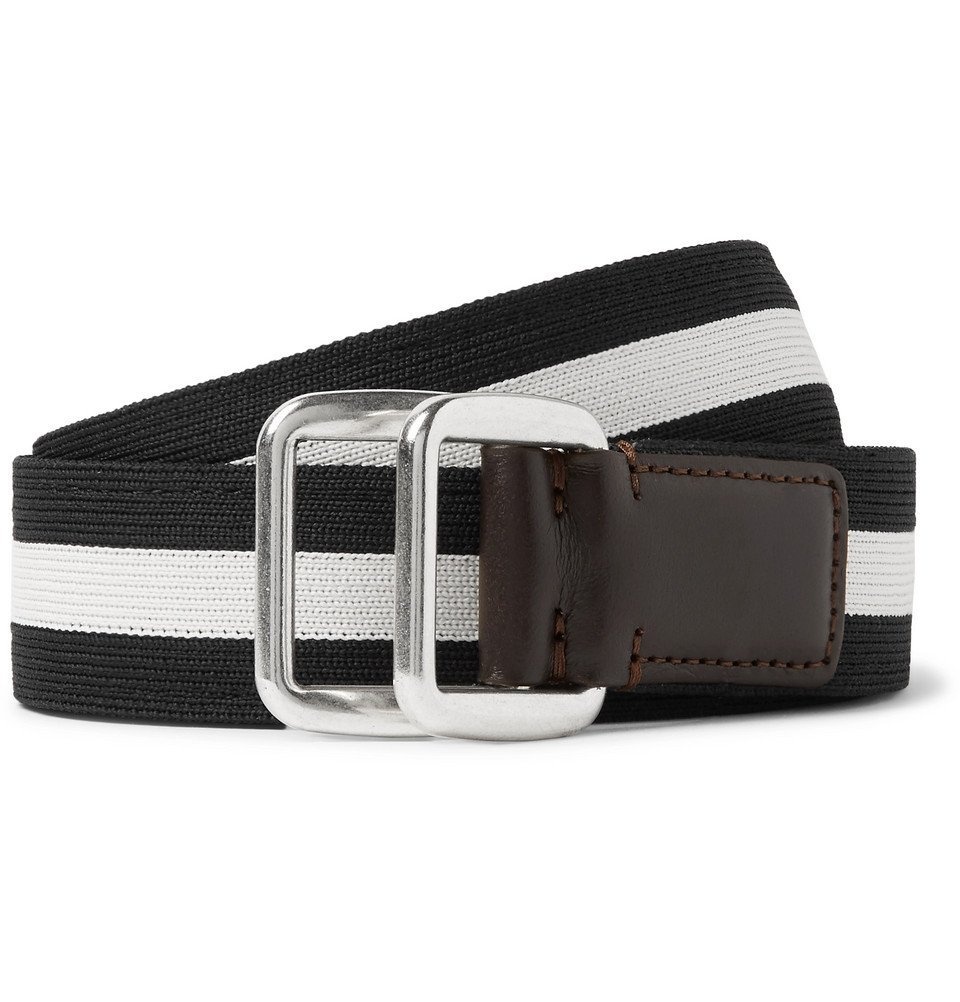 Moncler - 3.5cm Leather-Trimmed Striped Webbing Belt - Black