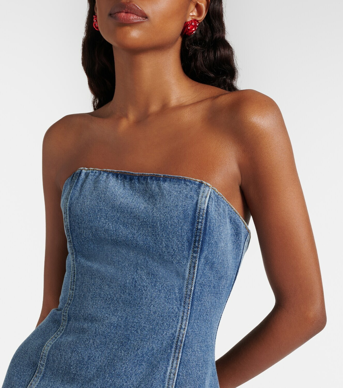 Magda Butrym Crochet-trimmed denim midi dress