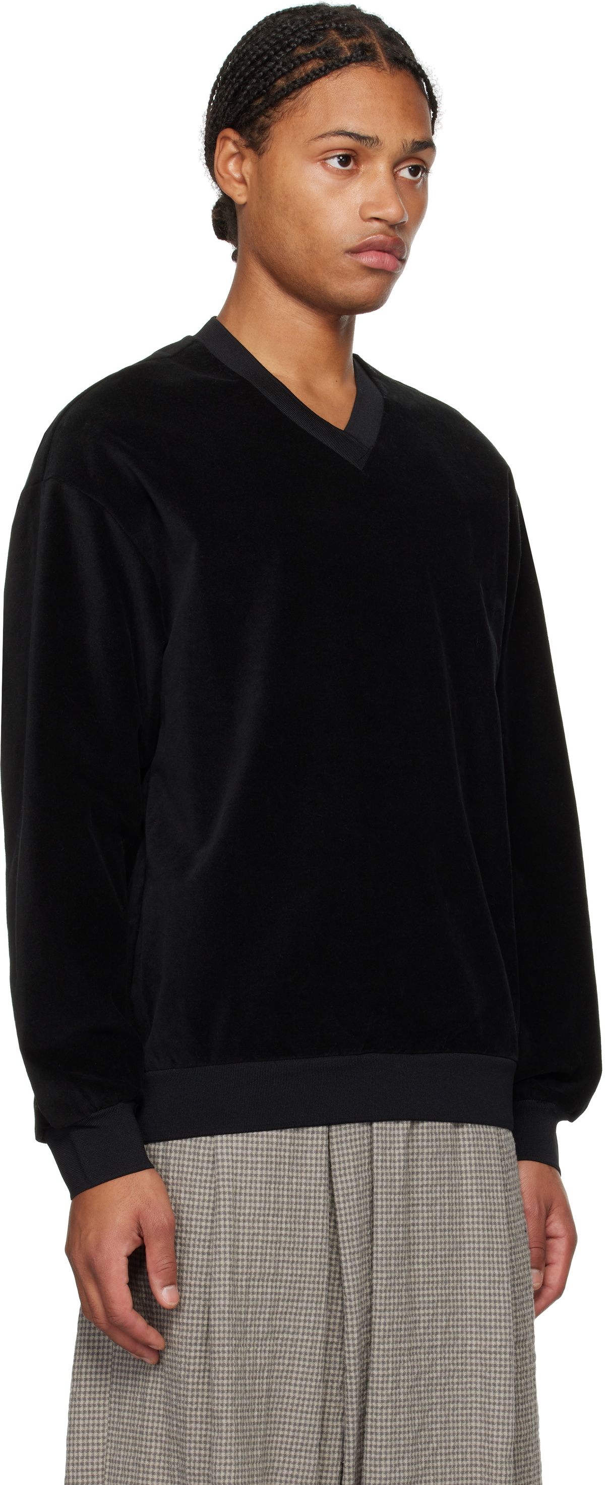 AMOMENTO VELVET V-NECK PULLOVER 水色 L AMOMENTO Black Velvet V-Neck Sweater AMOMENTO