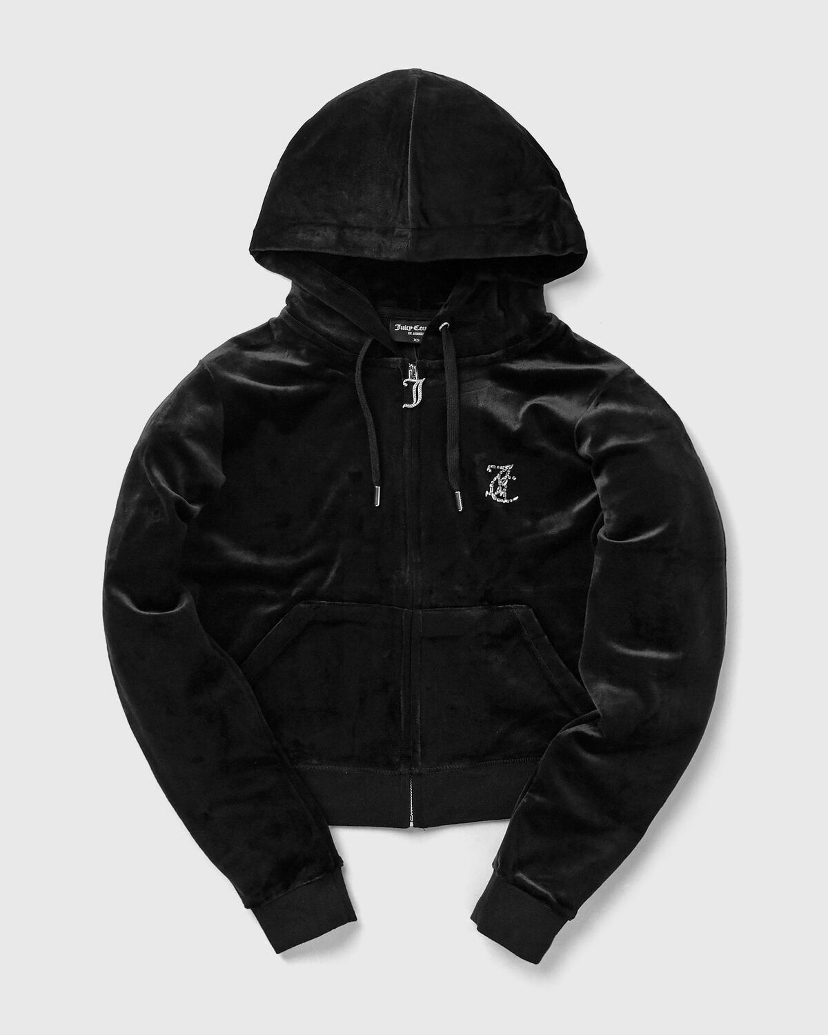 Juicy Couture CLASSIC VELOUR HOODIE WITH DIAMANTE BRANDING Black Womens Hoodies/Zipper