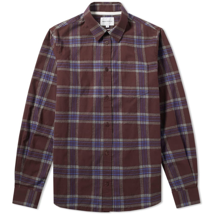 Photo: Norse Projects Osvald Melange Twill Check Shirt Burgundy