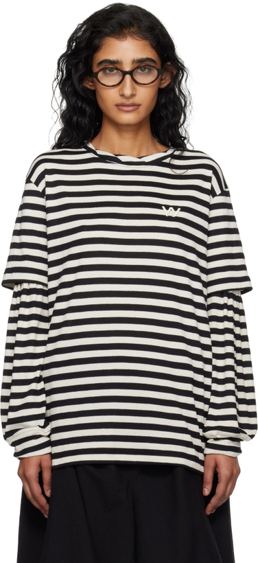 Photo: OPEN YY Black & Off-White Layered Stripe T-shirt