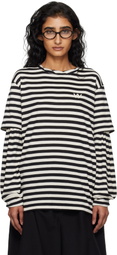 OPEN YY Black & Off-White Layered Stripe T-shirt