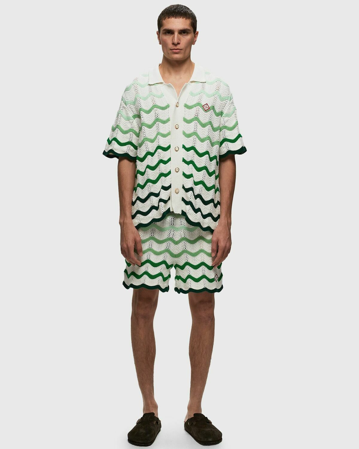 Casablanca Gradient Wave Texture Shirt Green/White Shortsleeves 