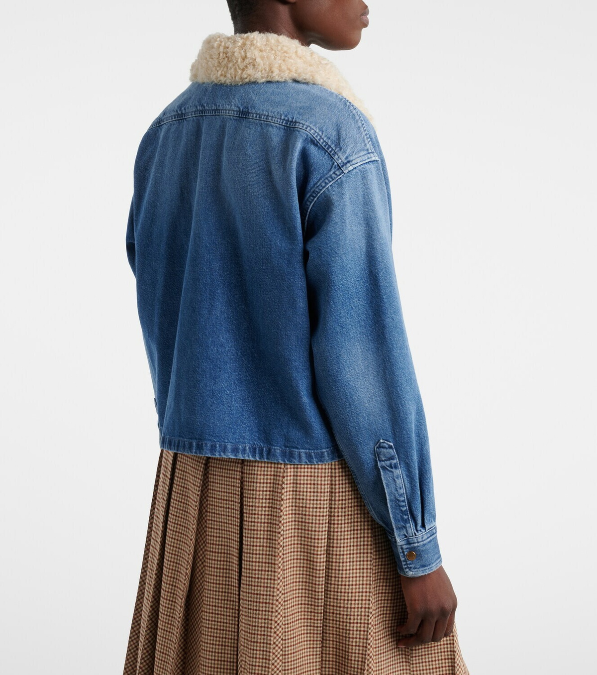Moncler Teddy-trimmed denim shirt