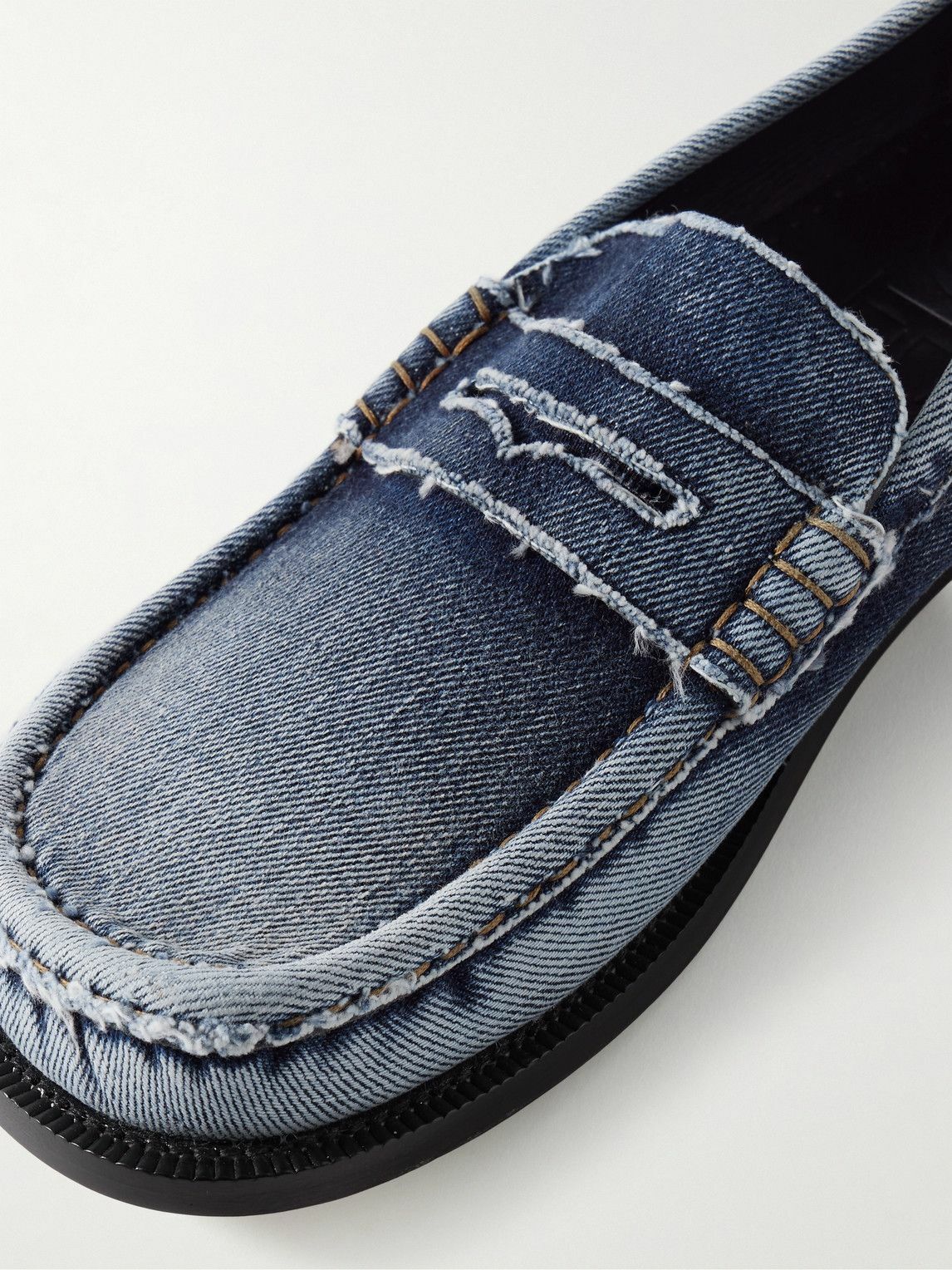 LOEWE - Campo Distressed Washed-Denim Penny Loafers - Blue Loewe