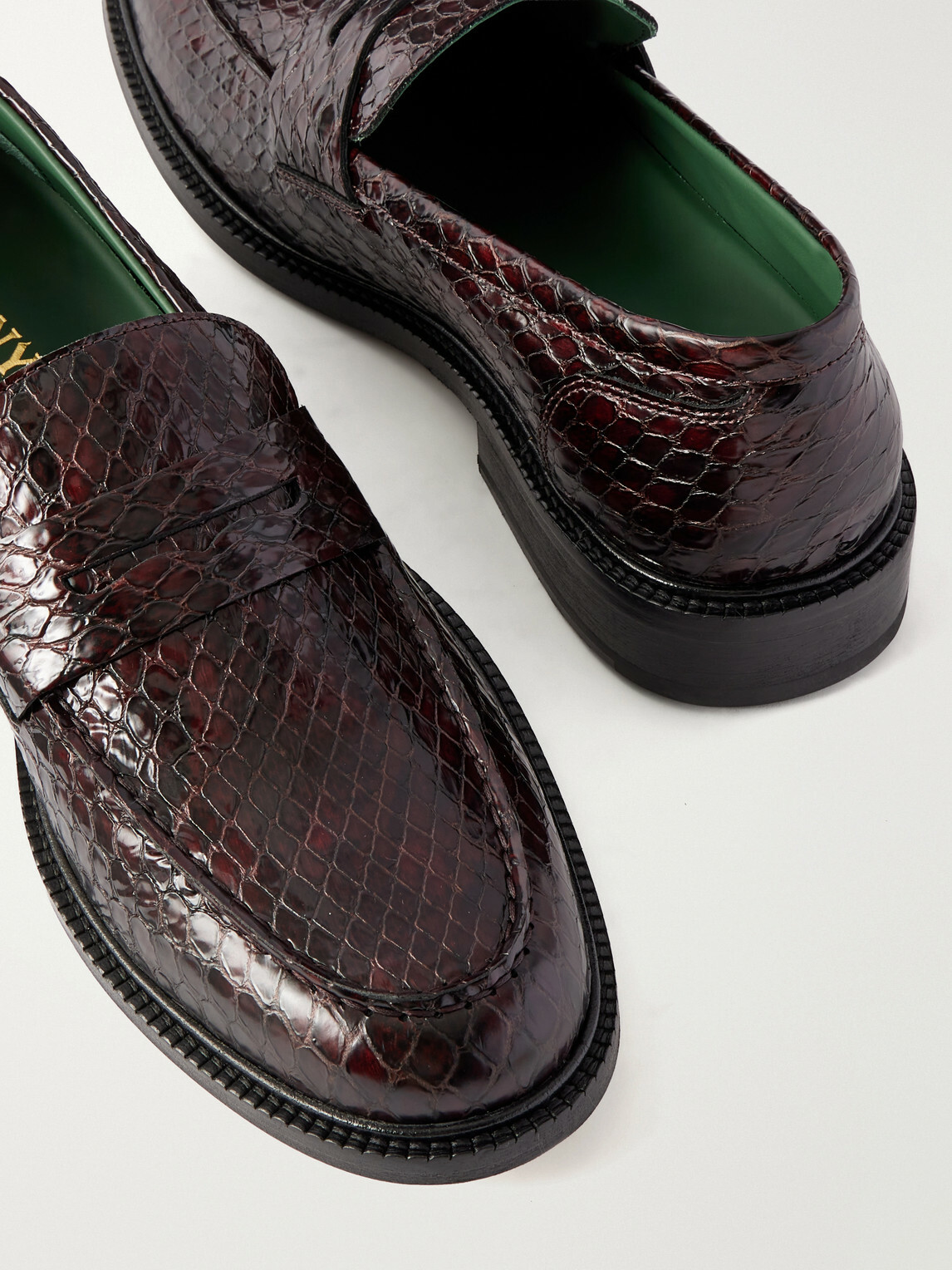 VINNY's - Townee Vale Snake-Effect Leather Loafers - Burgundy