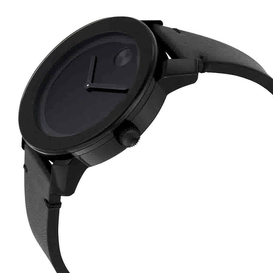 Movado Bold Black Museum Dial Black Leather Unisex Watch 3600306
