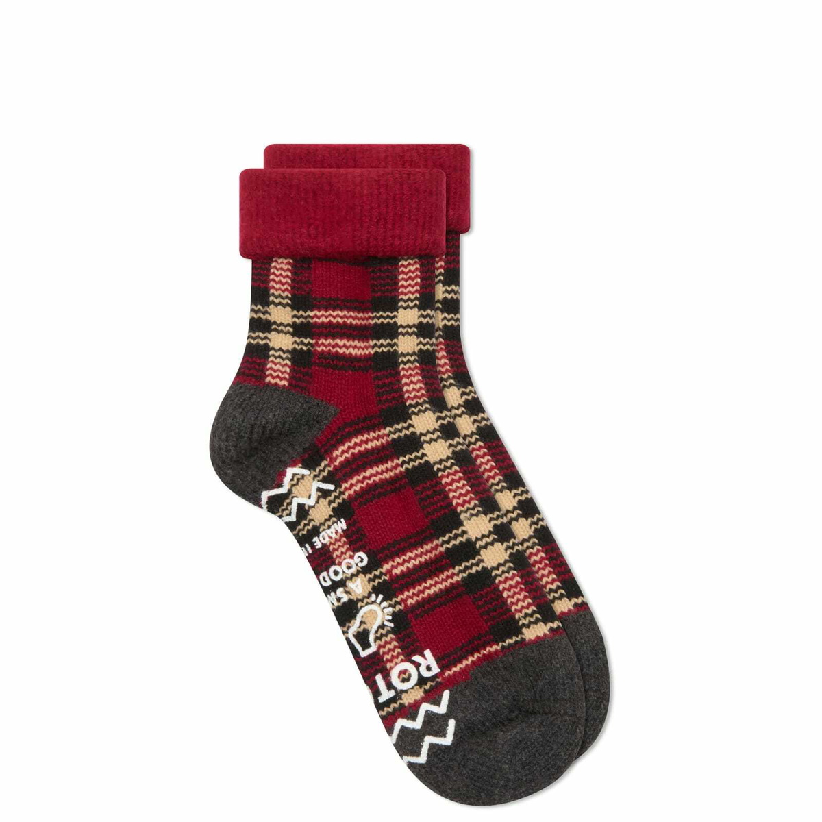 RoToTo Check Comfy Room Sock in Dark Red/Black