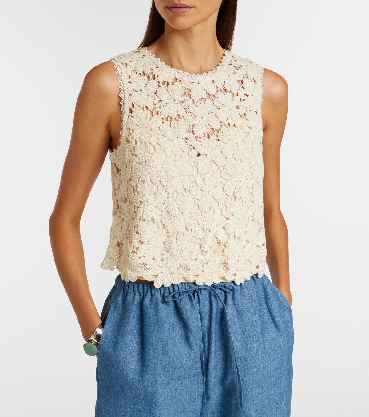 Velvet Simona cotton-blend guipure lace top