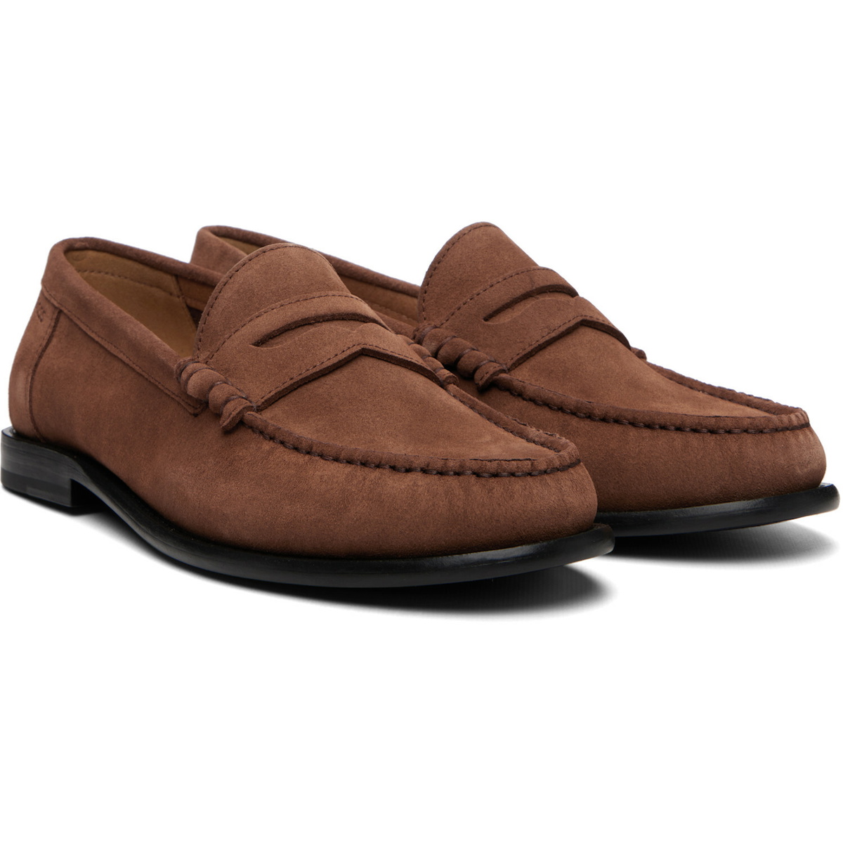 BOSS Brown Penny-Trim Suede Loafers