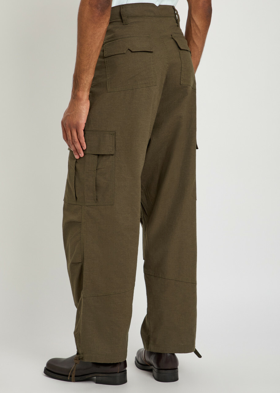 Rhude Parachute Linen-blend Cargo Trousers Olive