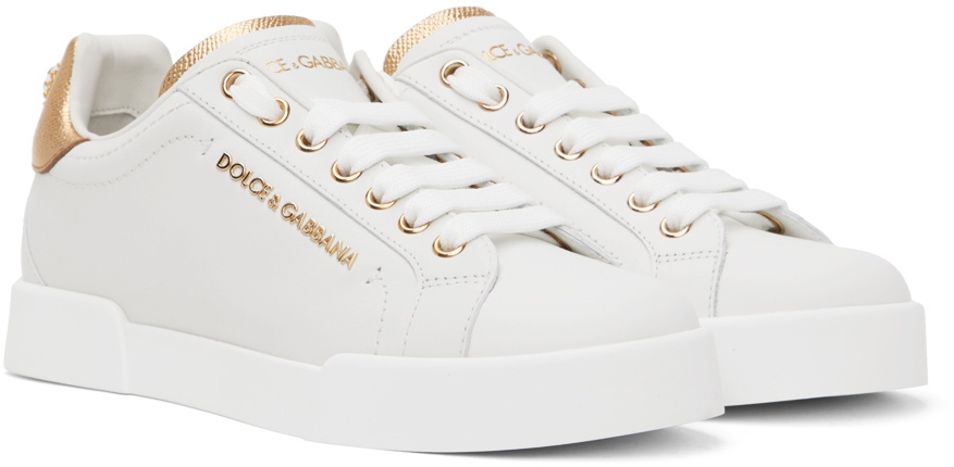 スニーカー DOLCE&GABBANA WHITE/GOLD PORTOFINO SNEAKERS Dolce & Gabbana White Gold Portofino Low Top Leather