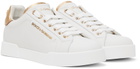 Dolce & Gabbana White & Gold Portofino Low Sneakers