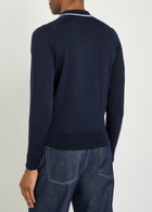 Wales Bonner Henry Logo Fine-knit Merino Wool Polo Jumper Navy