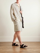 LE 17 SEPTEMBRE - Wide-Leg Striped Crocheted Cotton Cargo Shorts - Neutrals