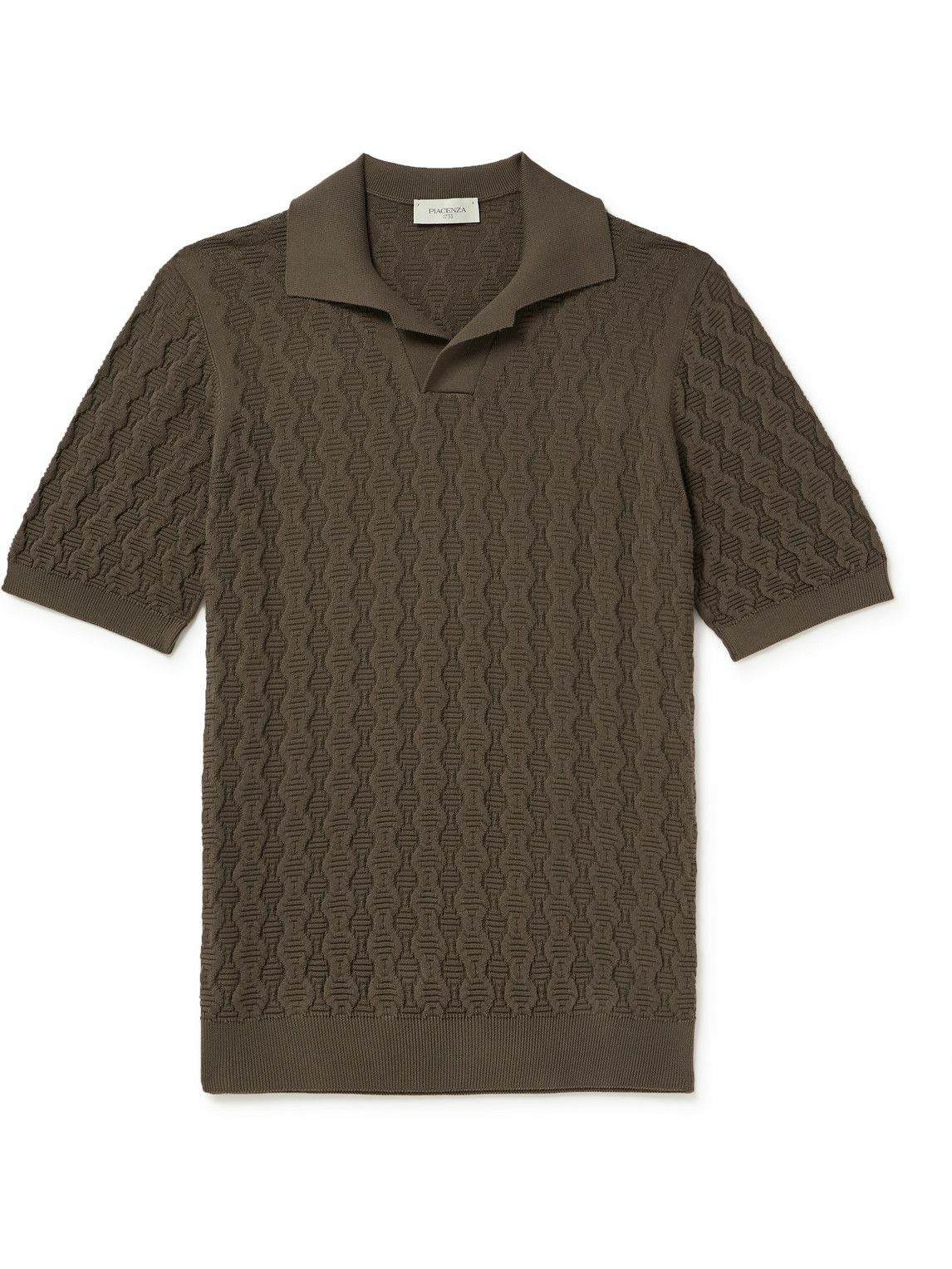 Photo: PIACENZA 1733 - Cable-Knit Cotton Polo Shirt - Brown