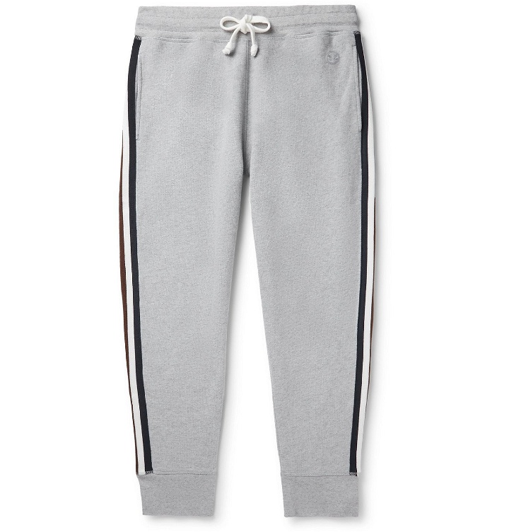 Photo: Kingsman - Slim-Fit Tapered Striped Cotton and Cashmere-Blend Jersey Sweatpants - Gray