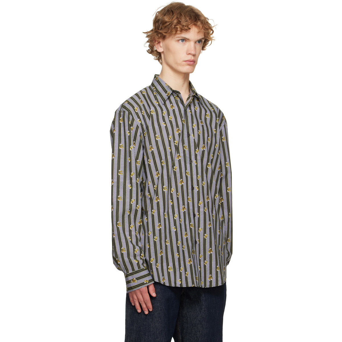 Dries Van Noten Purple & Green Cotton Shirt