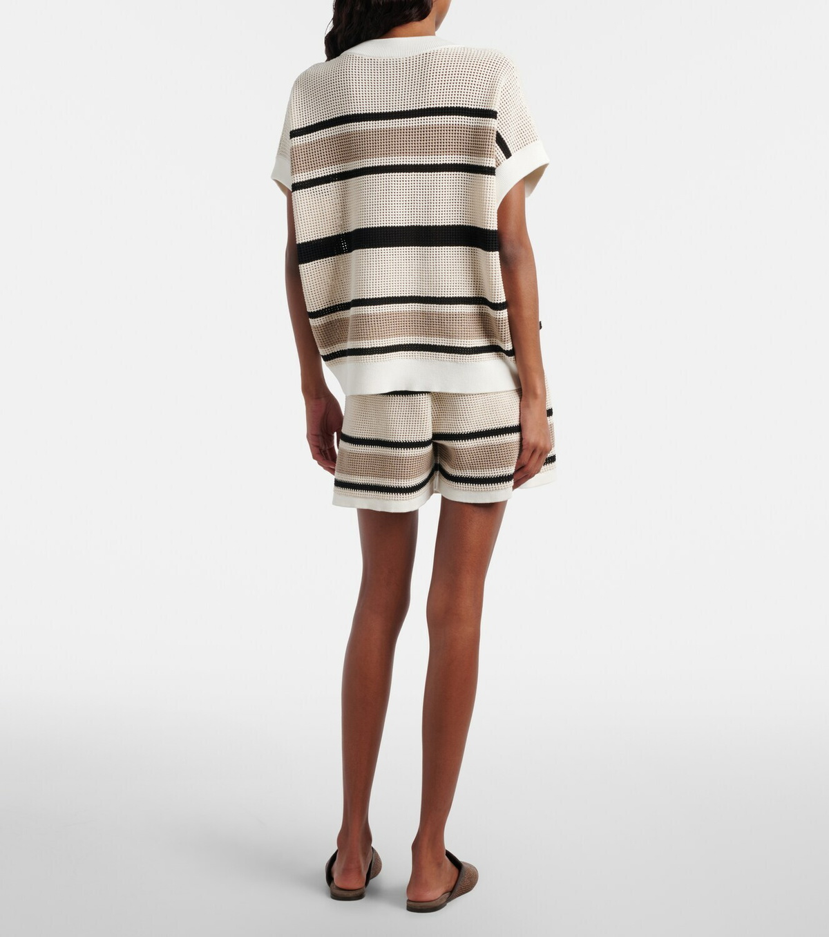 Brunello Cucinelli Open-knit striped cotton shorts