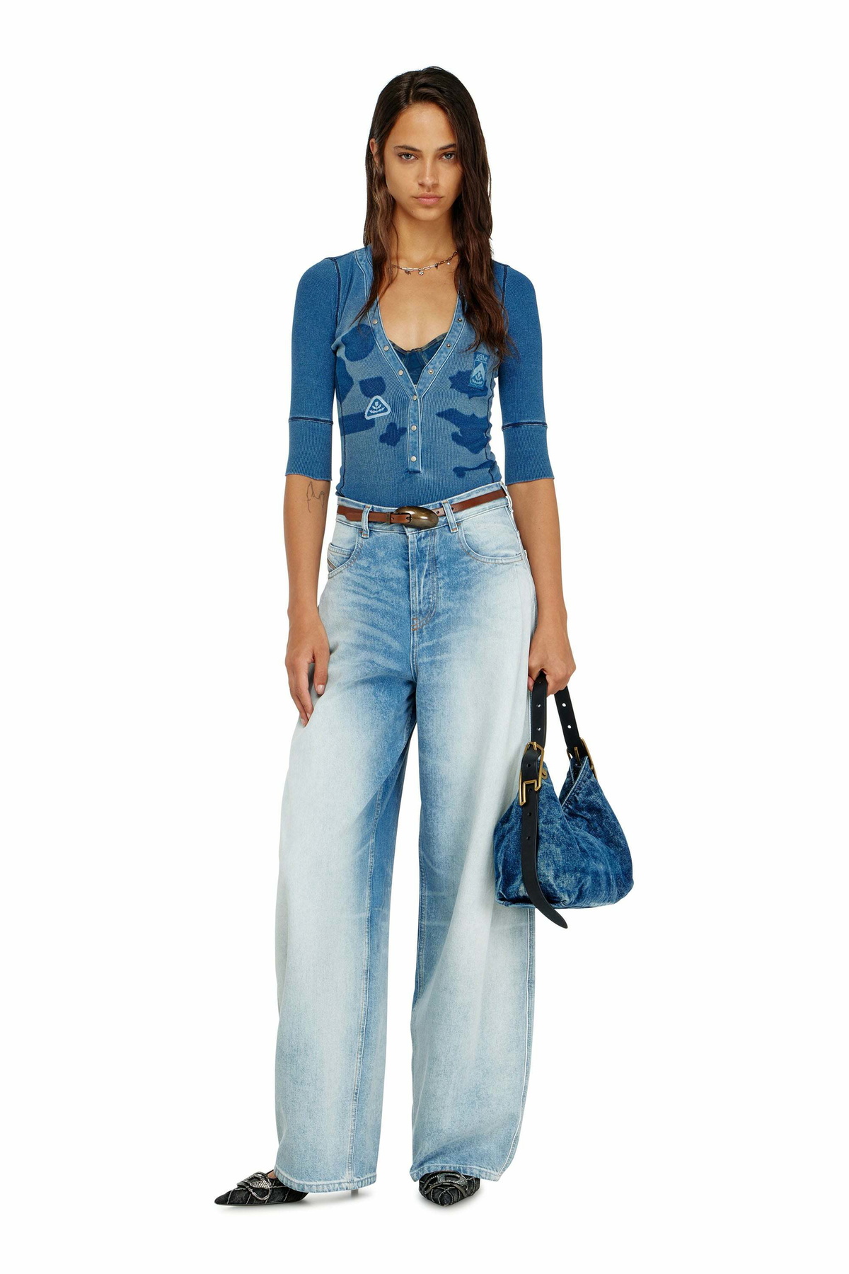 Diesel Henley top with shadow-patch effects - Tops Womens in Blue